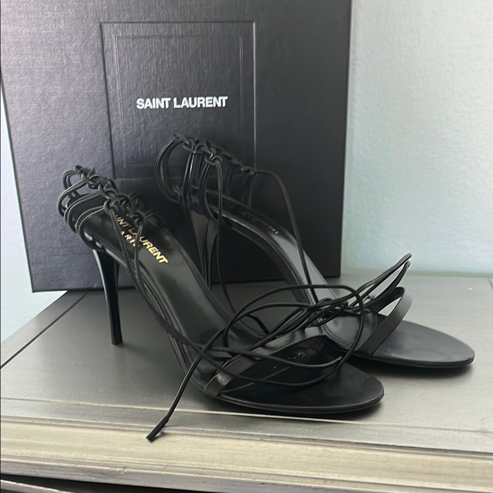 Saint Laurent Black Stiletto Heels with Strappy Design